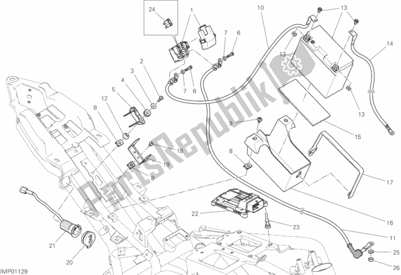 All parts for the Battery Holder of the Ducati Monster 797 Thailand 2019